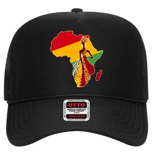 Stylish African Woman In Traditional Clothes Colors High Crown Mesh Back Trucker Hat