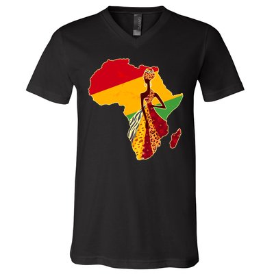 Stylish African Woman In Traditional Clothes Colors V-Neck T-Shirt