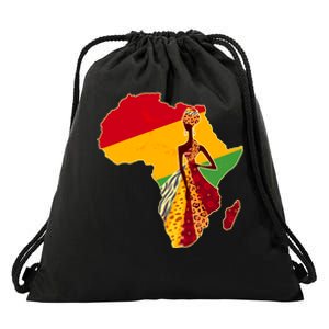 Stylish African Woman In Traditional Clothes Colors Drawstring Bag