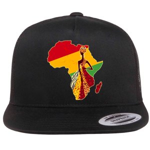 Stylish African Woman In Traditional Clothes Colors Flat Bill Trucker Hat