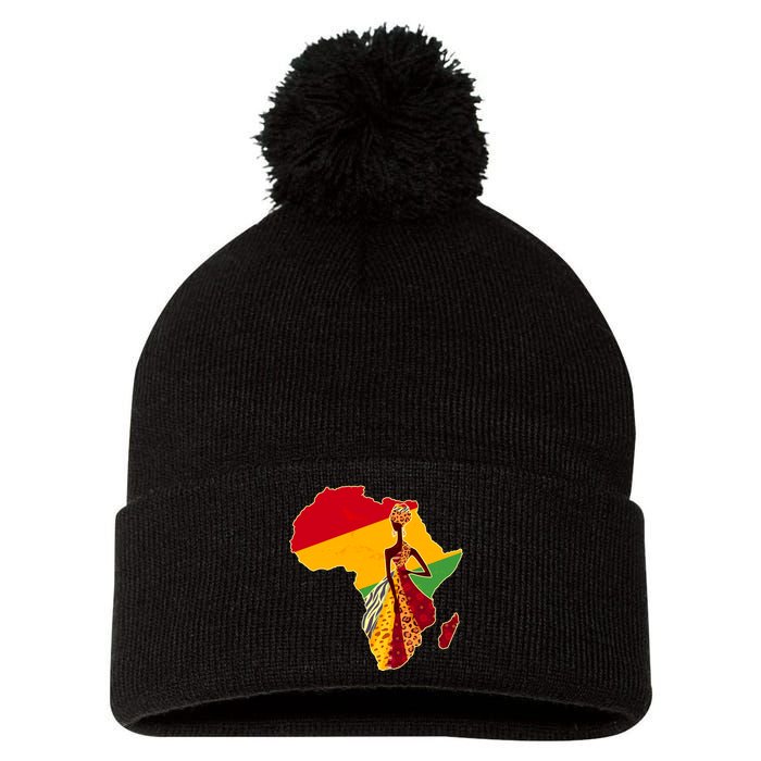 Stylish African Woman In Traditional Clothes Colors Pom Pom 12in Knit Beanie