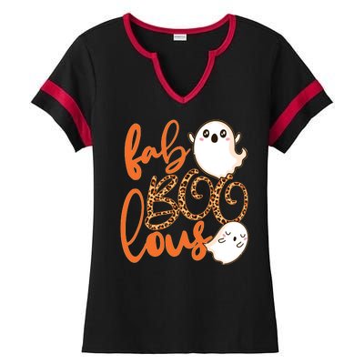 Stylish leopard Halloween Fab-BOO-lous Ghost Ladies Halftime Notch Neck Tee