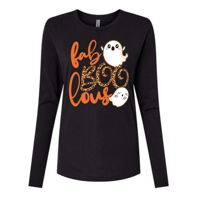 Stylish leopard Halloween Fab-BOO-lous Ghost Womens Cotton Relaxed Long Sleeve T-Shirt