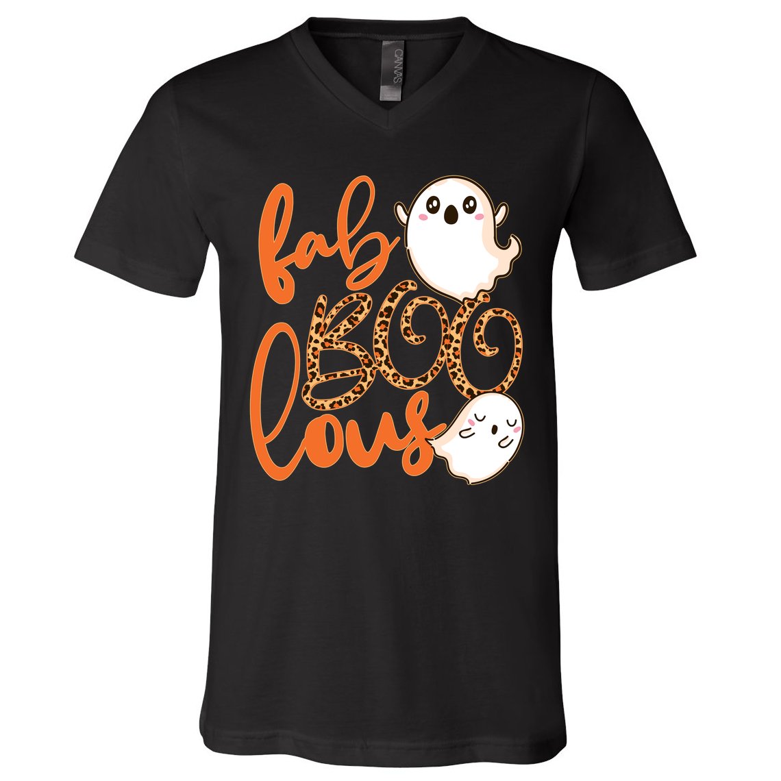 Stylish leopard Halloween Fab-BOO-lous Ghost V-Neck T-Shirt