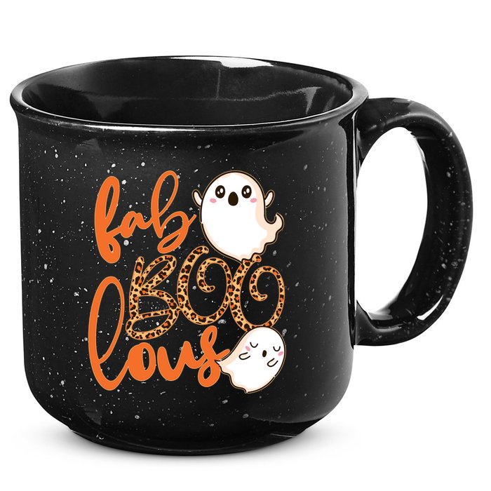 Stylish leopard Halloween Fab-BOO-lous Ghost 15oz Campfire Ceramic Mug