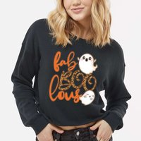 Stylish leopard Halloween Fab-BOO-lous Ghost Cropped Pullover Crew