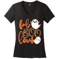 Stylish leopard Halloween Fab-BOO-lous Ghost Women's V-Neck T-Shirt