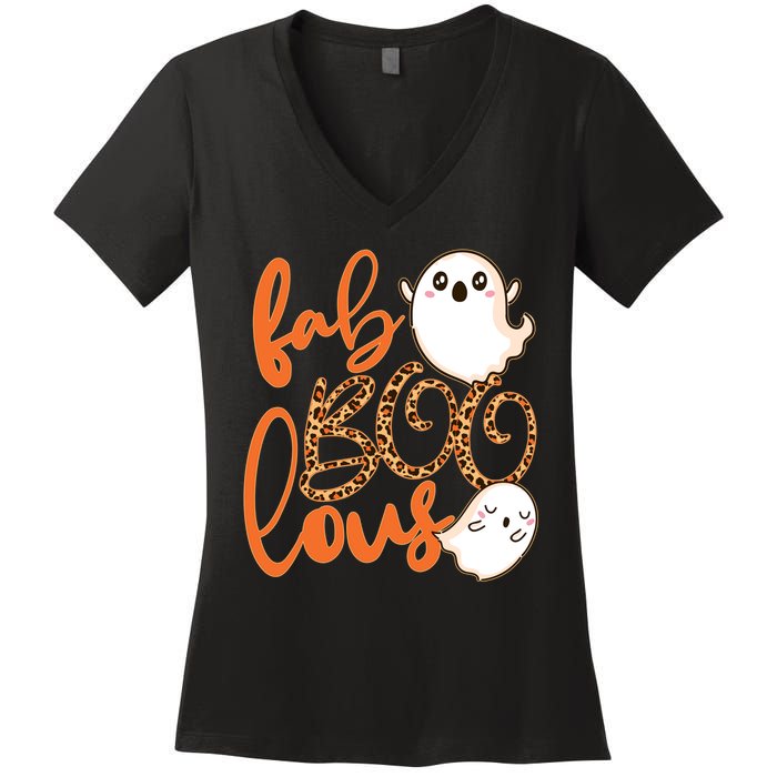 Stylish leopard Halloween Fab-BOO-lous Ghost Women's V-Neck T-Shirt
