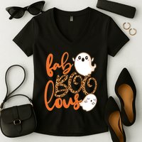 Stylish leopard Halloween Fab-BOO-lous Ghost Women's V-Neck T-Shirt