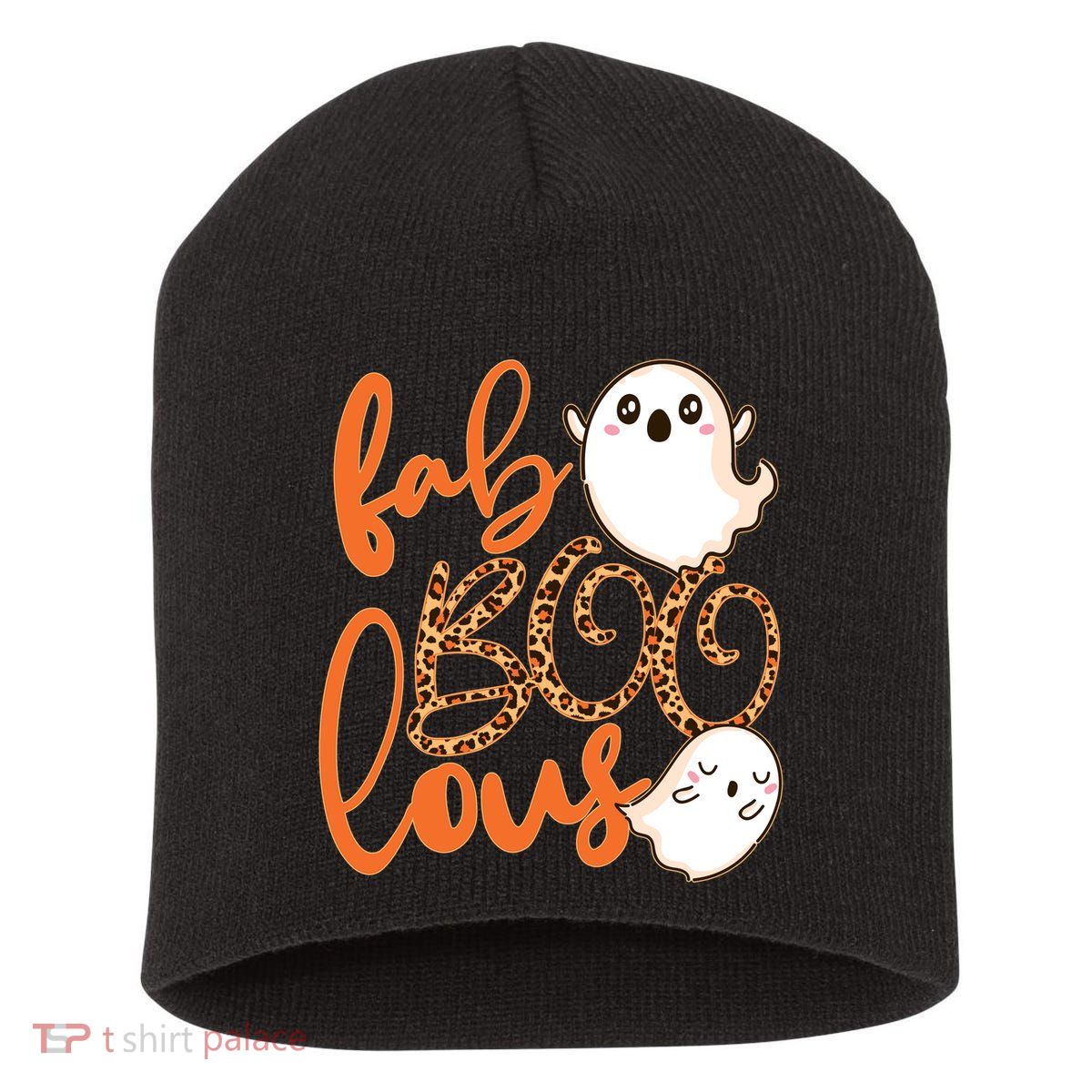 Stylish leopard Halloween Fab-BOO-lous Ghost Short Acrylic Beanie