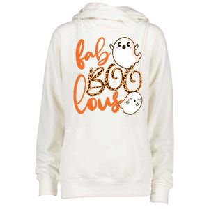 Stylish leopard Halloween Fab-BOO-lous Ghost Womens Funnel Neck Pullover Hood