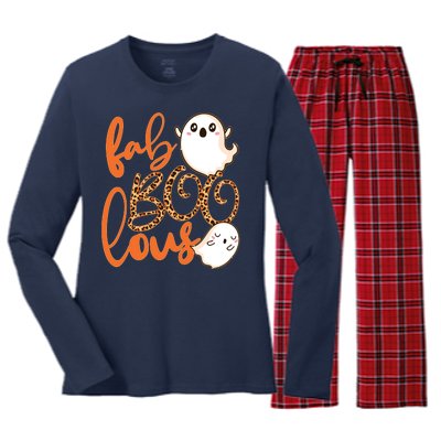 Stylish leopard Halloween Fab-BOO-lous Ghost Women's Long Sleeve Flannel Pajama Set 