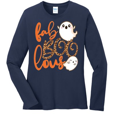 Stylish leopard Halloween Fab-BOO-lous Ghost Ladies Long Sleeve Shirt