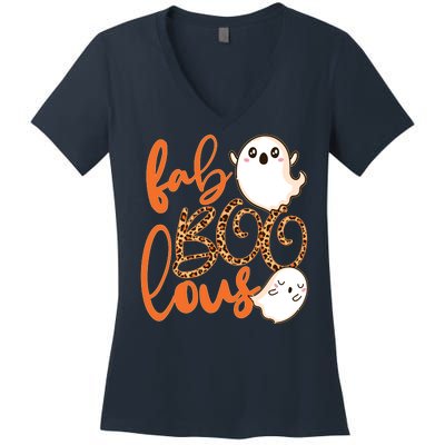 Stylish leopard Halloween Fab-BOO-lous Ghost Women's V-Neck T-Shirt