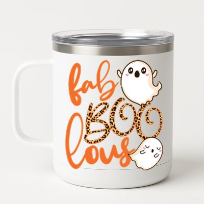 Stylish leopard Halloween Fab-BOO-lous Ghost 12 oz Stainless Steel Tumbler Cup