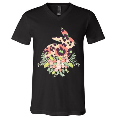Stylish Leopard Pattern Easter Bunny V-Neck T-Shirt