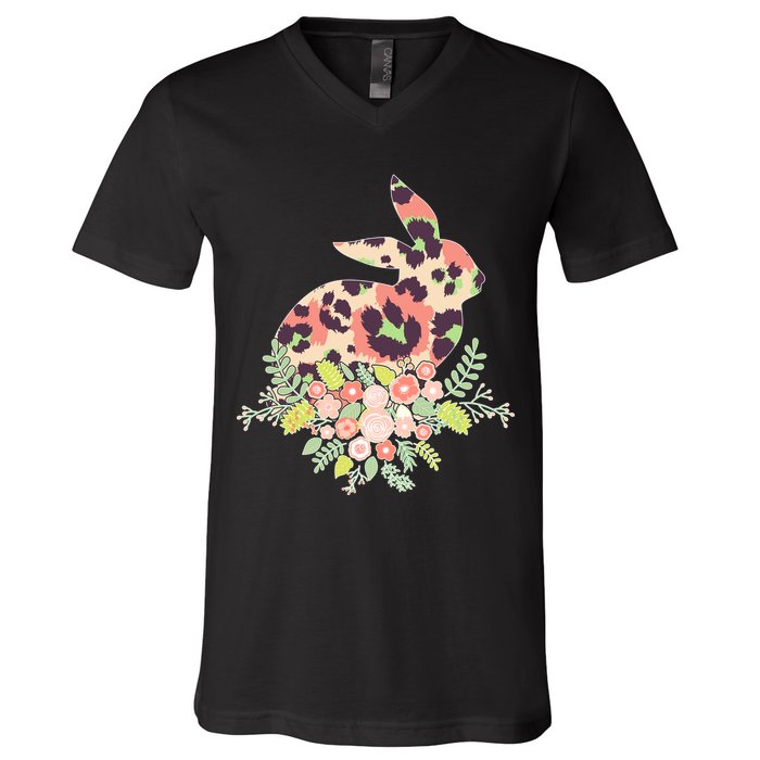 Stylish Leopard Pattern Easter Bunny V-Neck T-Shirt