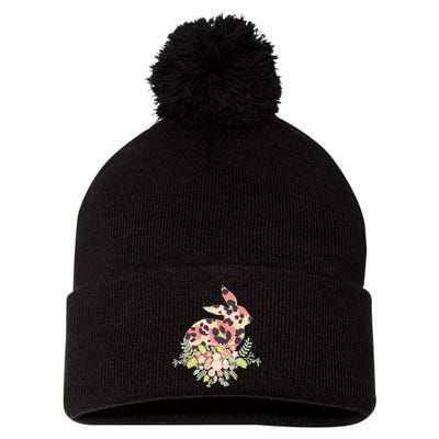 Stylish Leopard Pattern Easter Bunny Pom Pom 12in Knit Beanie