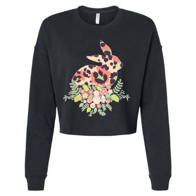 Stylish Leopard Pattern Easter Bunny Cropped Pullover Crew