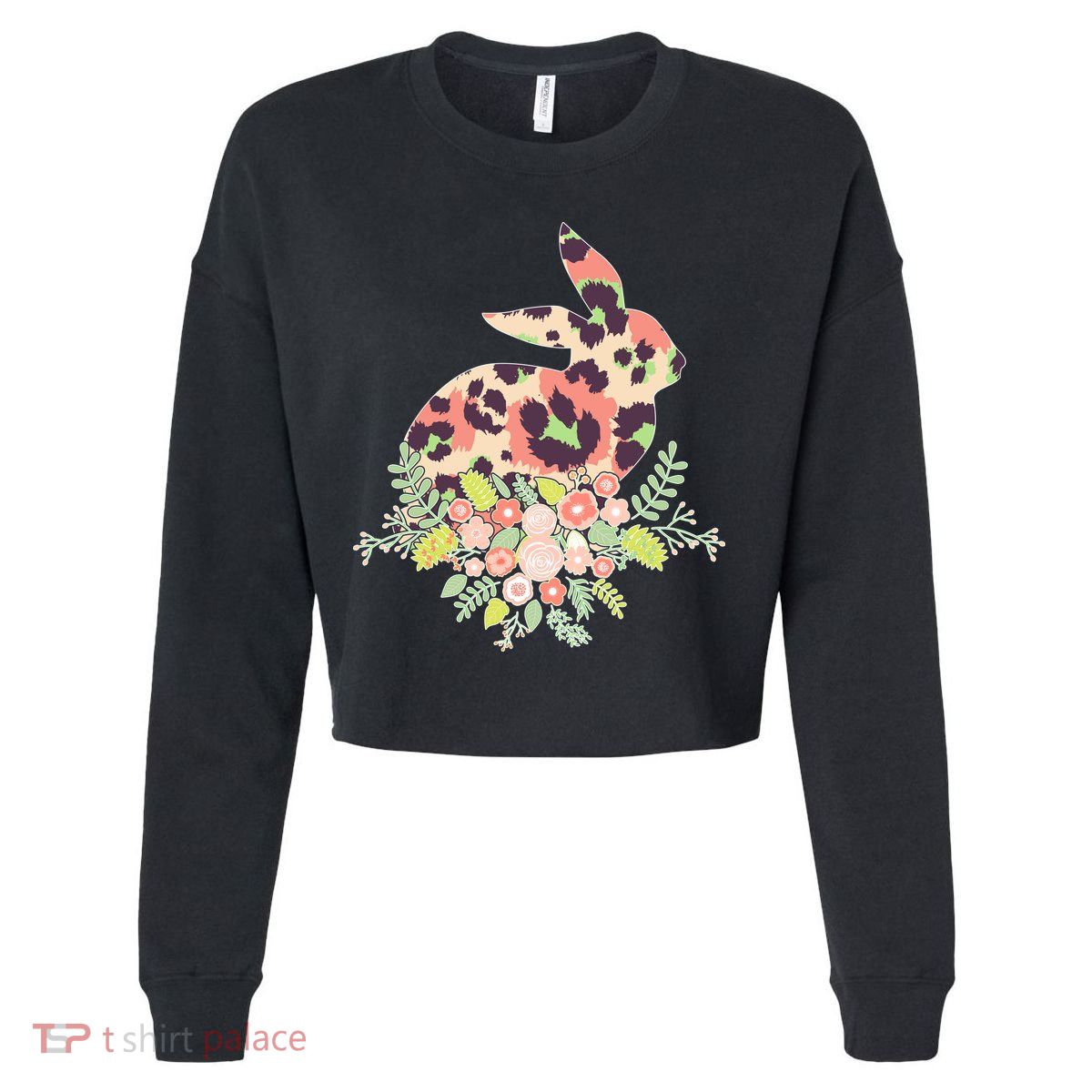 Stylish Leopard Pattern Easter Bunny Cropped Pullover Crew