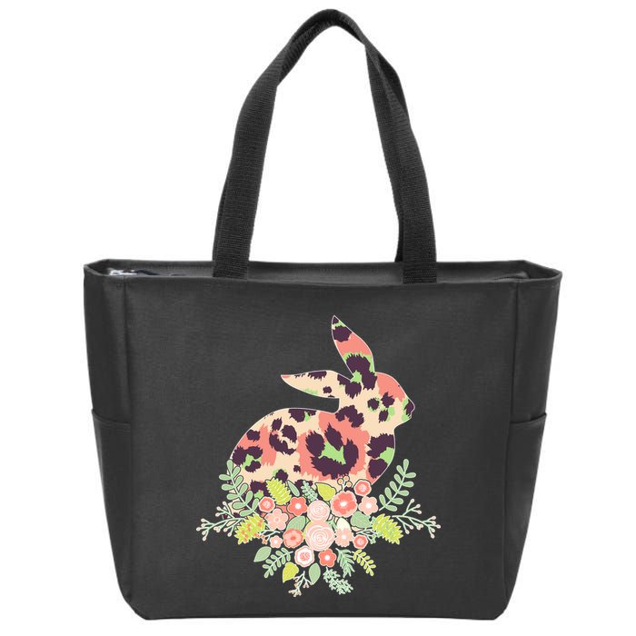 Stylish Leopard Pattern Easter Bunny Zip Tote Bag
