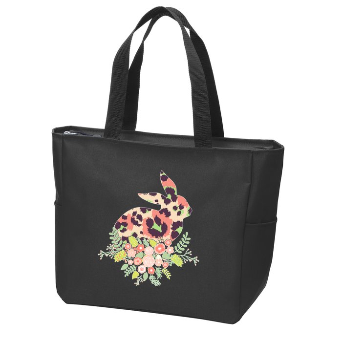 Stylish Leopard Pattern Easter Bunny Zip Tote Bag