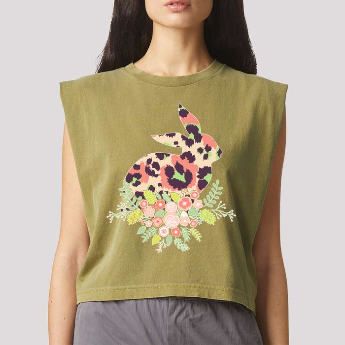 Stylish Leopard Pattern Easter Bunny Garment-Dyed Women's Muscle Tee