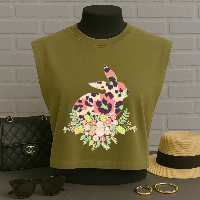 Stylish Leopard Pattern Easter Bunny Garment-Dyed Women's Muscle Tee