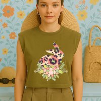 Stylish Leopard Pattern Easter Bunny Garment-Dyed Women's Muscle Tee