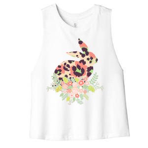 Stylish Leopard Pattern Easter Bunny Women's Racerback Cropped Tank