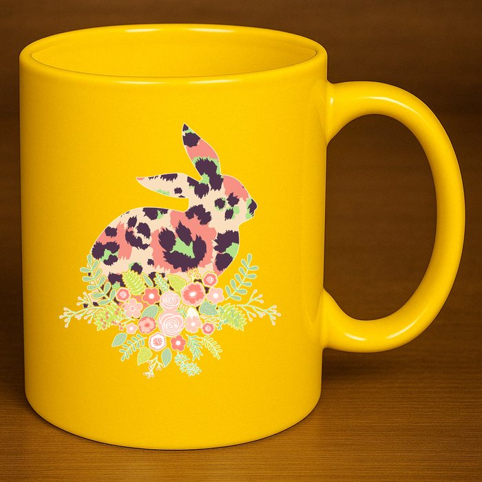 Stylish Leopard Pattern Easter Bunny 11oz C Handle Ceramic Mug