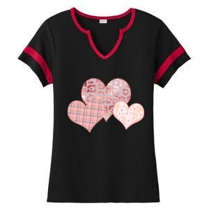 Stylish Pattern Hearts Ladies Halftime Notch Neck Tee