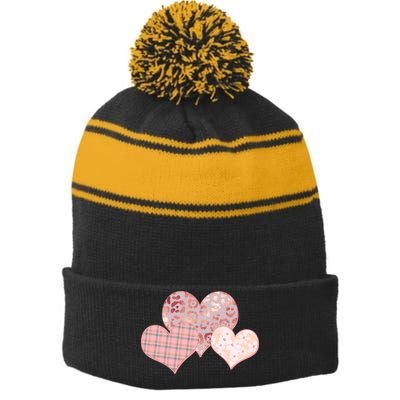 Stylish Pattern Hearts Stripe Pom Pom Beanie