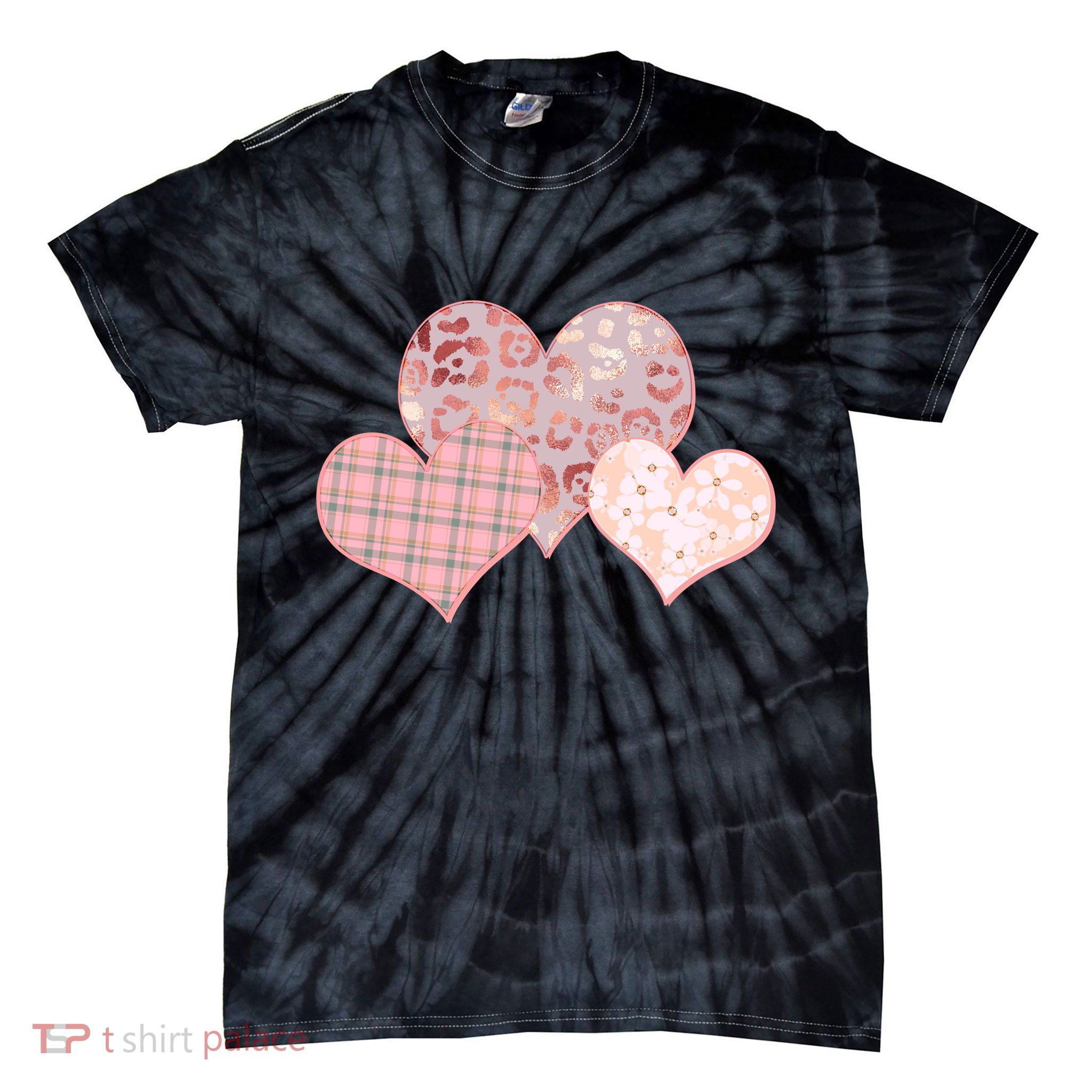 Stylish Pattern Hearts Tie-Dye T-Shirt