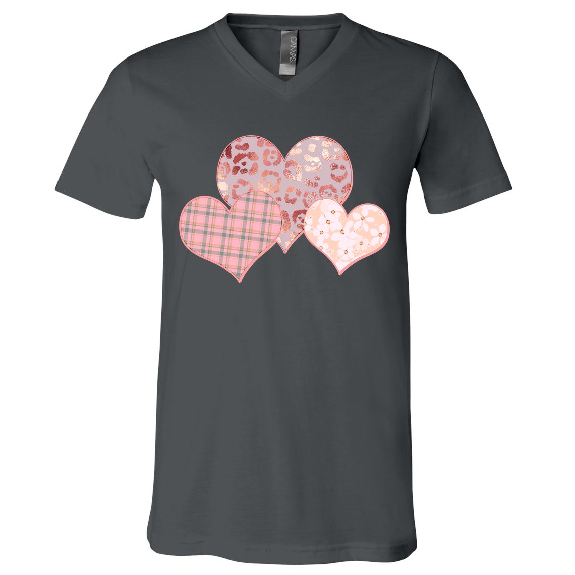 Stylish Pattern Hearts V-Neck T-Shirt