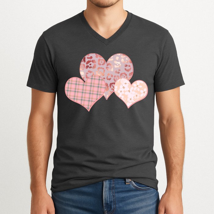 Stylish Pattern Hearts V-Neck T-Shirt