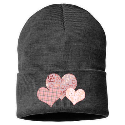 Stylish Pattern Hearts Sustainable Knit Beanie