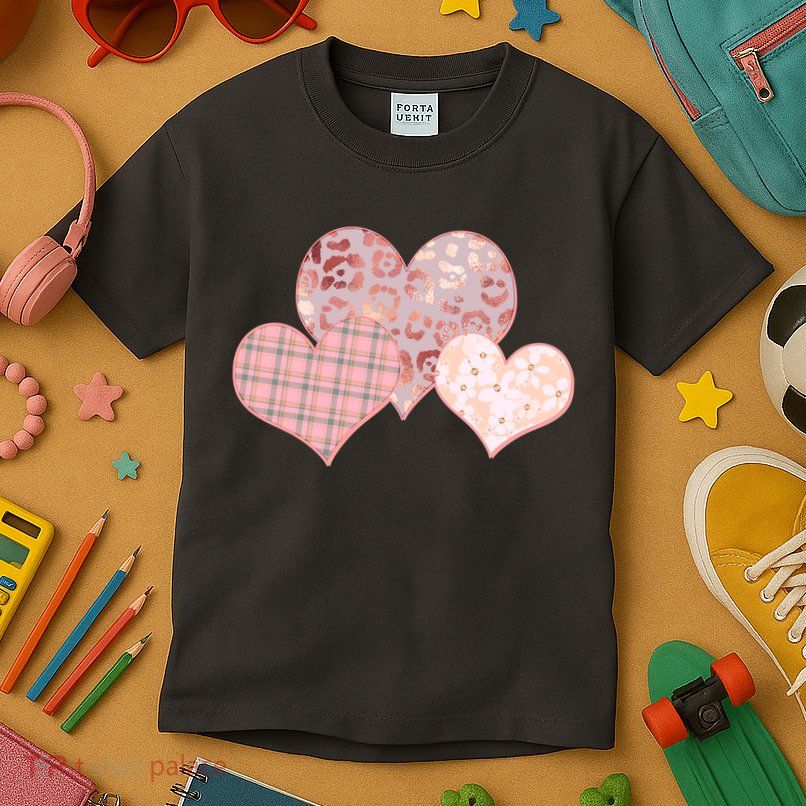 Stylish Pattern Hearts Kids T-Shirt