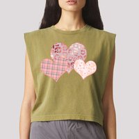 Stylish Pattern Hearts Garment-Dyed Women's Muscle Tee