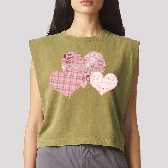 Stylish Pattern Hearts Garment-Dyed Women's Muscle Tee