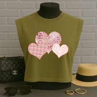 Stylish Pattern Hearts Garment-Dyed Women's Muscle Tee