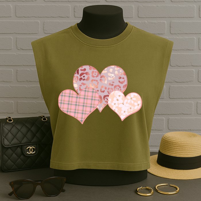 Stylish Pattern Hearts Garment-Dyed Women's Muscle Tee