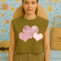 Stylish Pattern Hearts Garment-Dyed Women's Muscle Tee