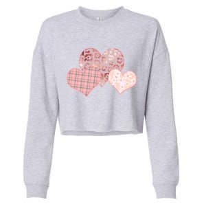 Stylish Pattern Hearts Cropped Pullover Crew