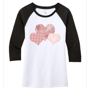 Stylish Pattern Hearts Women's Tri-Blend 3/4-Sleeve Raglan Shirt