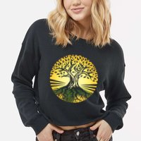 Stylized Druid Tree Cropped Pullover Crew