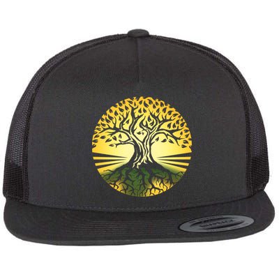 Stylized Druid Tree Flat Bill Trucker Hat