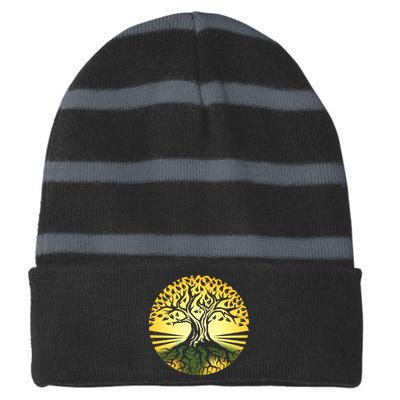 Stylized Druid Tree Striped Beanie with Solid Band