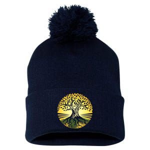 Stylized Druid Tree Pom Pom 12in Knit Beanie