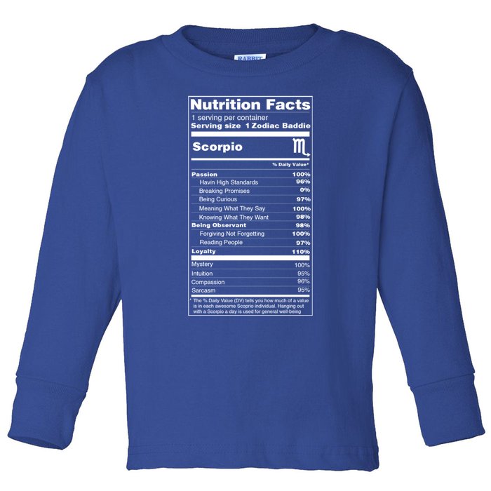 Scorpio Tee Zodiac Sign Nutrition Facts Gift Toddler Long Sleeve Shirt